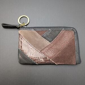 Vintage Fossil Change Purse Wallet Clutch Genuine Leather Black Brown Patchwork